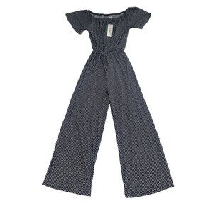 NWT Exist Navy‎ Blue and White Geometric Jumpsuit Size Medium